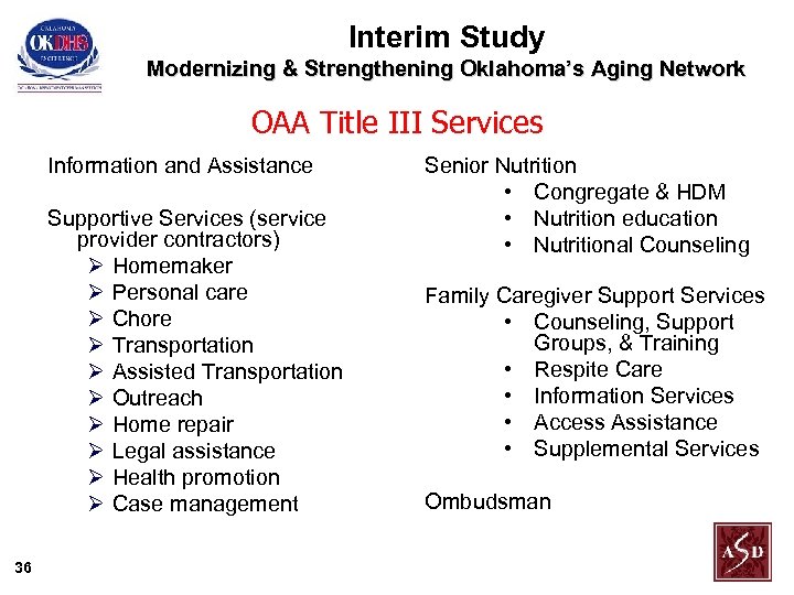 Interim Study Modernizing & Strengthening Oklahoma’s Aging Network OAA Title III Services Information and