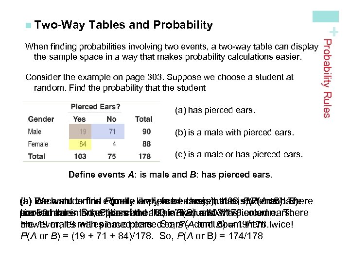 Tables and Probability Consider the example on page 303. Suppose we choose a student