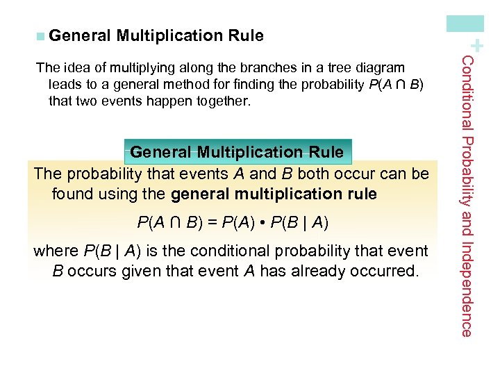 Multiplication Rule General Multiplication Rule The probability that events A and B both occur