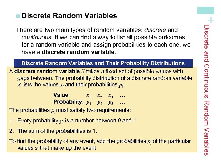 Random Variables + n Discrete Random Variables and Their Probability Distributions A discrete random