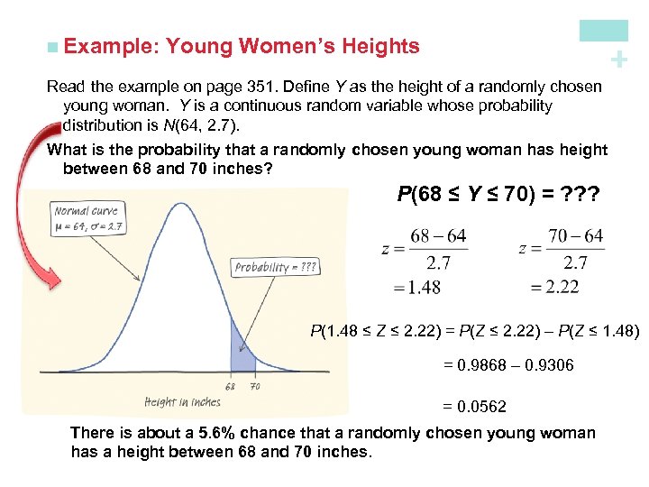 Young Women’s Heights + n Example: Read the example on page 351. Define Y