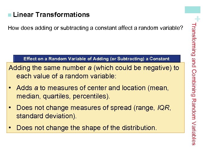 Transformations Effect on a Random Variable of Adding (or Subtracting) a Constant Adding the