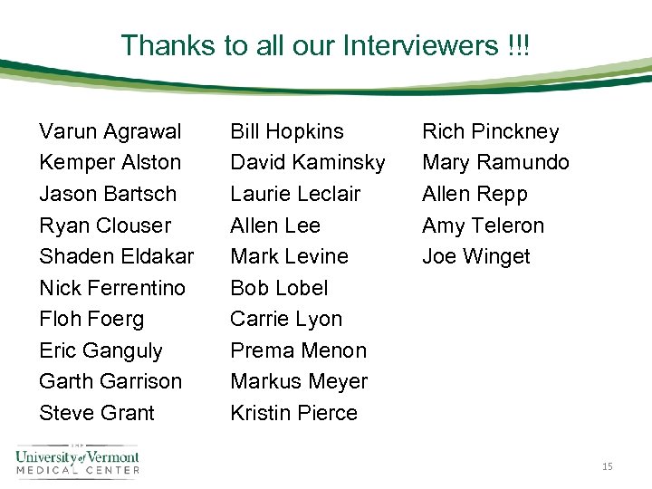 Thanks to all our Interviewers !!! Varun Agrawal Kemper Alston Jason Bartsch Ryan Clouser