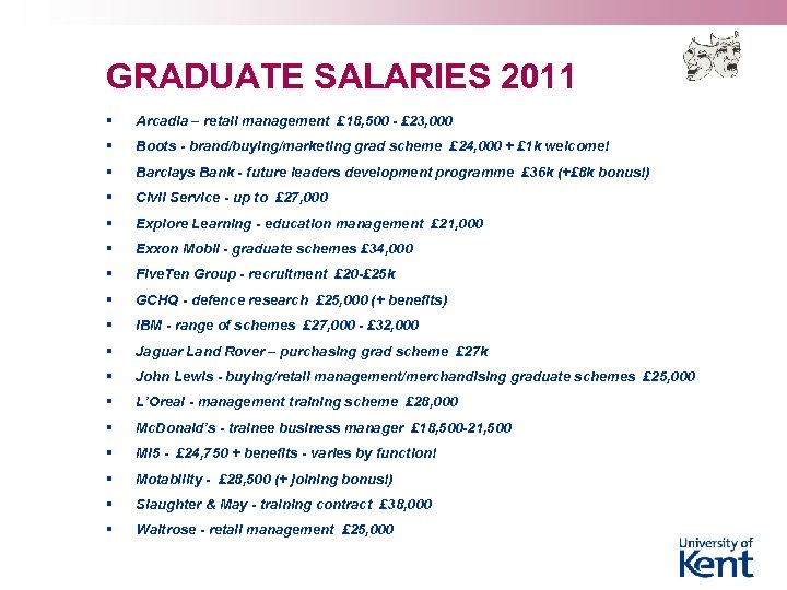 GRADUATE SALARIES 2011 § Arcadia – retail management £ 18, 500 - £ 23,