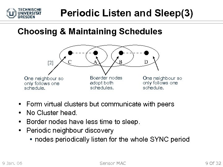 Periodic Listen and Sleep(3) Choosing & Maintaining Schedules [2] One neighbour so only follows