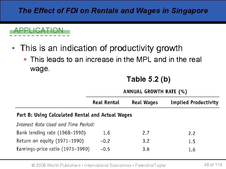 The Effect of FDI on Rentals and Wages in Singapore APPLICATION • This is