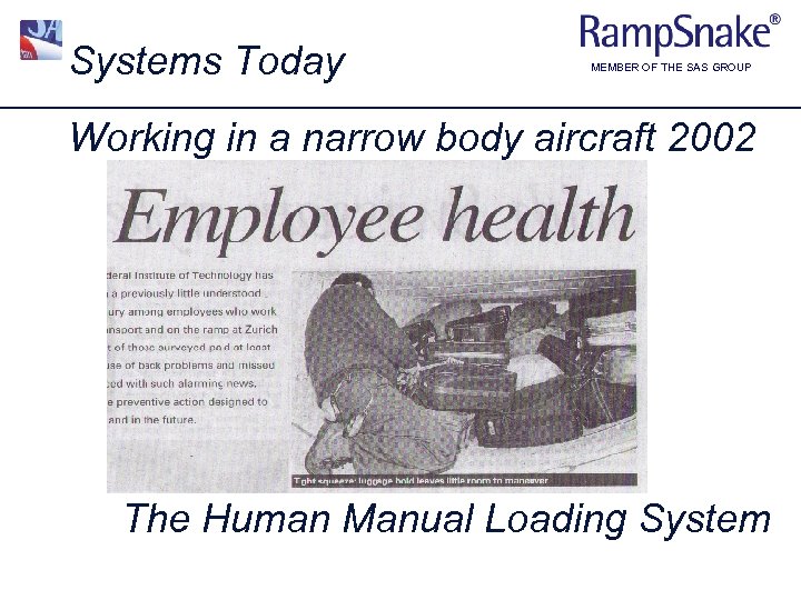 Systems Today MEMBER OF THE SAS GROUP Working in a narrow body aircraft 2002