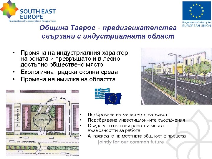 Община Таврос - предизвикателства свързани с индустриалната област • Промяна на индустриалния характер на