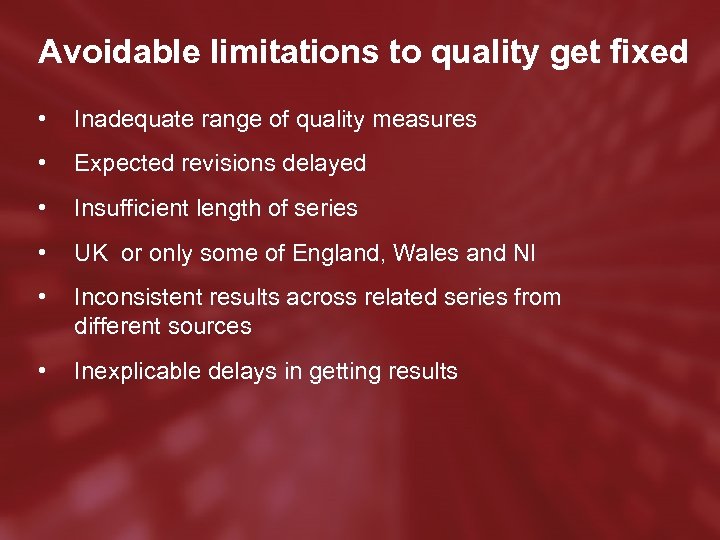 Avoidable limitations to quality get fixed • Inadequate range of quality measures • Expected