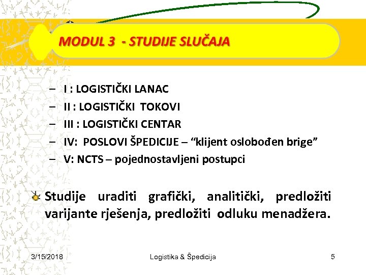 – – – I : LOGISTIČKI LANAC II : LOGISTIČKI TOKOVI III : LOGISTIČKI