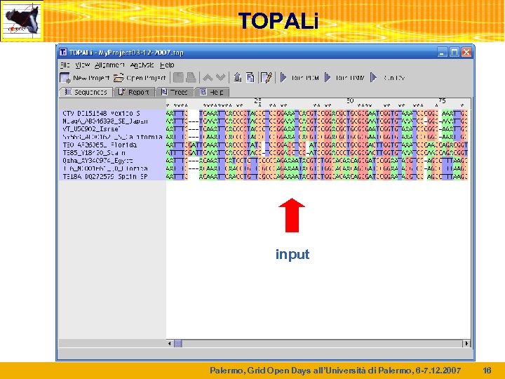 TOPALi input Palermo, Grid Open Days all’Università di Palermo, 6 -7. 12. 2007 16