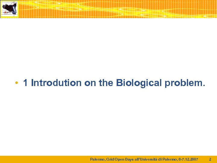  • 1 Introdution on the Biological problem. Palermo, Grid Open Days all’Università di
