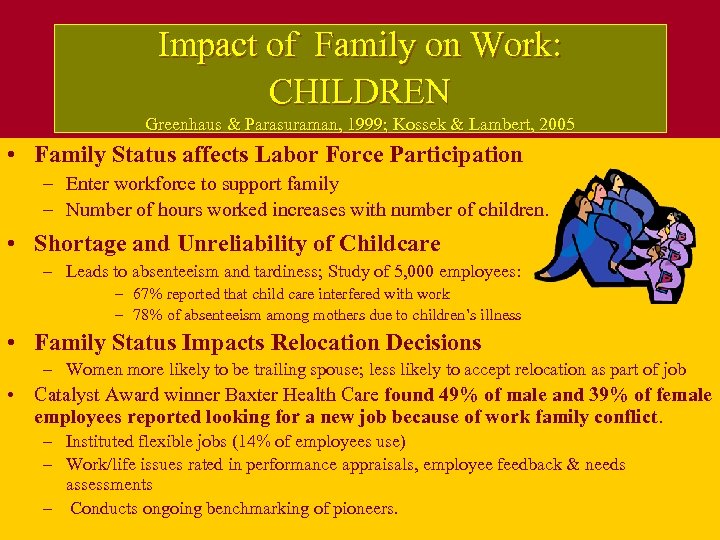 Impact of Family on Work: CHILDREN Greenhaus & Parasuraman, 1999; Kossek & Lambert, 2005