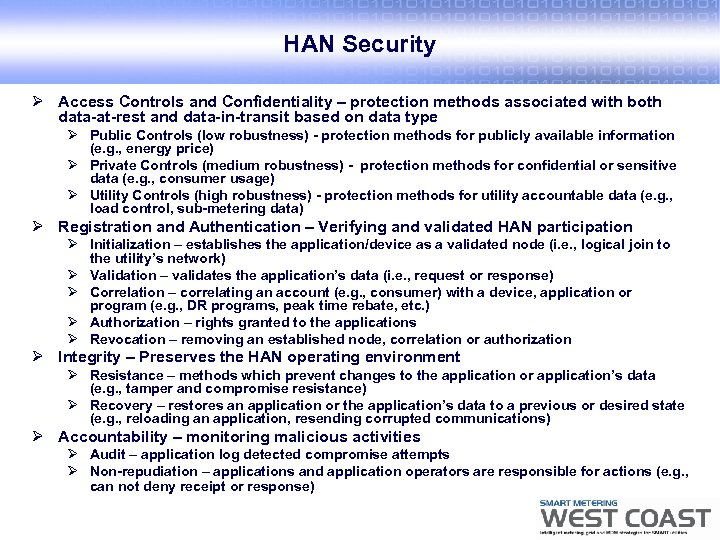 HAN Security Ø Access Controls and Confidentiality – protection methods associated with both data-at-rest