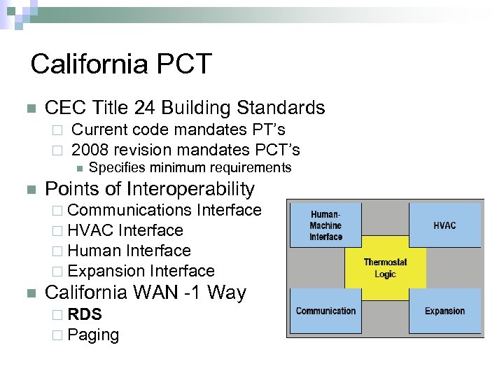 California PCT n CEC Title 24 Building Standards ¨ ¨ Current code mandates PT’s