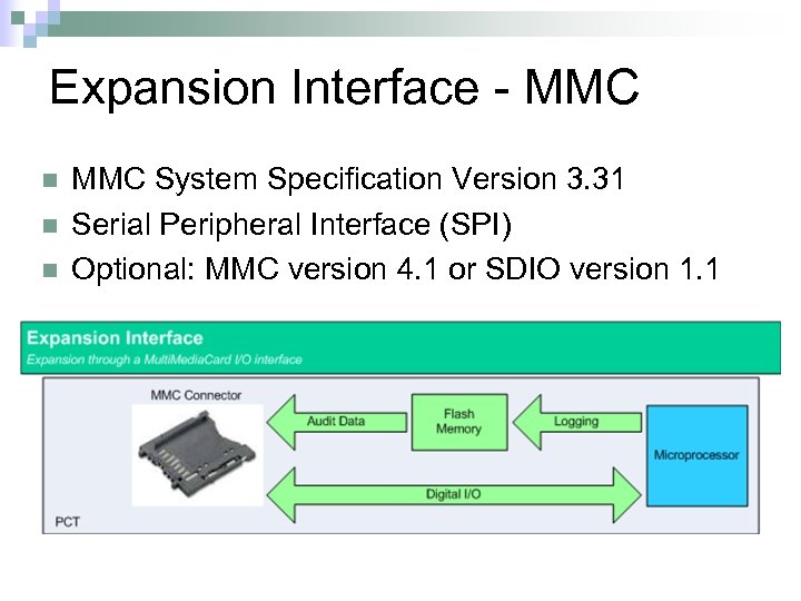 Expansion Interface - MMC n n n MMC System Specification Version 3. 31 Serial