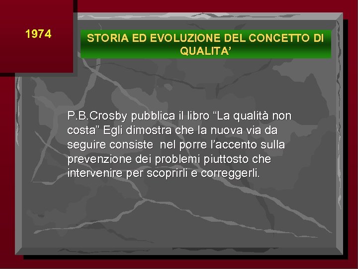 1974 STORIA ED EVOLUZIONE DEL CONCETTO DI QUALITA’ P. B. Crosby pubblica il libro
