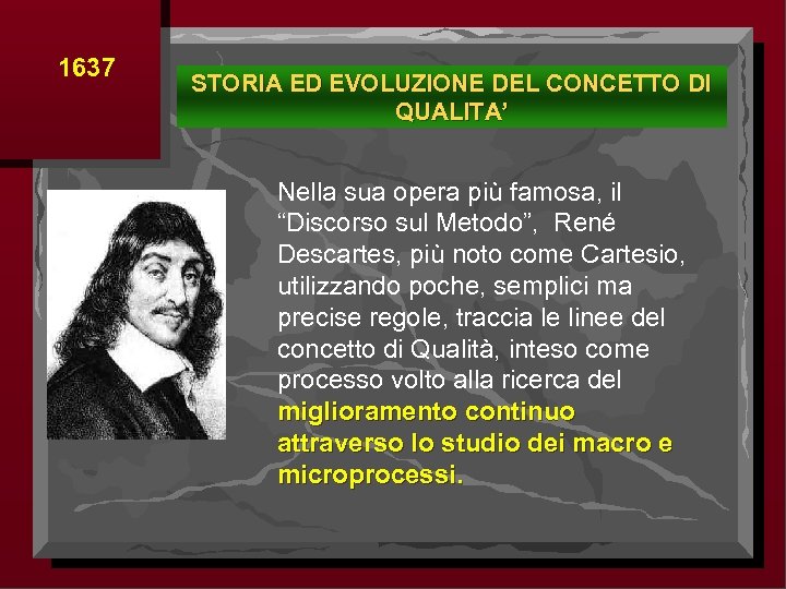 1637 STORIA ED EVOLUZIONE DEL CONCETTO DI QUALITA’ Nella sua opera più famosa, il