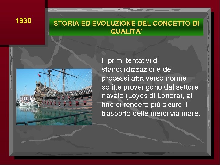 1930 STORIA ED EVOLUZIONE DEL CONCETTO DI QUALITA’ I primi tentativi di standardizzazione dei