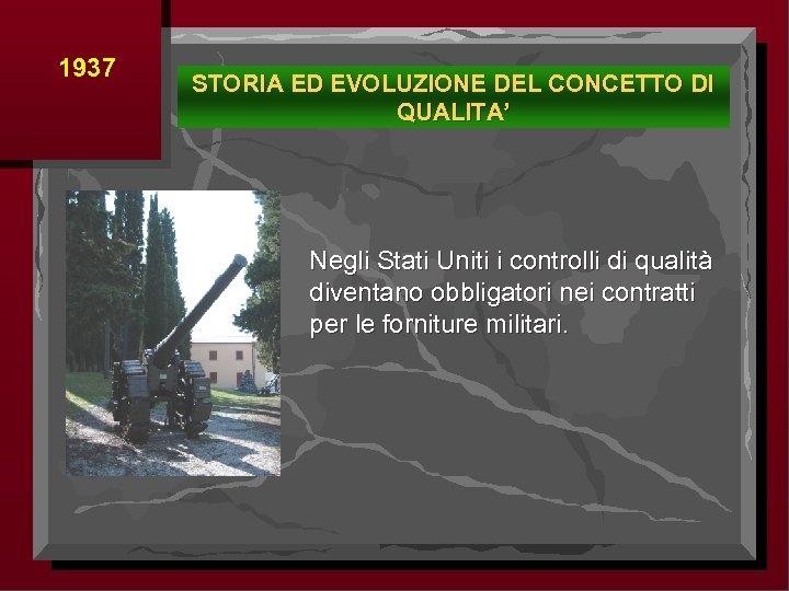 1937 STORIA ED EVOLUZIONE DEL CONCETTO DI QUALITA’ Negli Stati Uniti i controlli di
