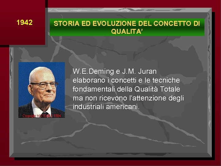 1942 STORIA ED EVOLUZIONE DEL CONCETTO DI QUALITA’ W. E. Deming e J. M.