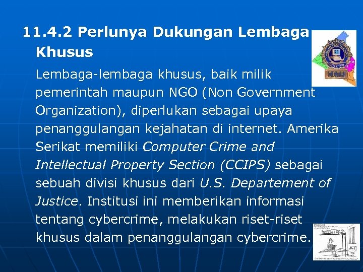 11. 4. 2 Perlunya Dukungan Lembaga Khusus Lembaga-lembaga khusus, baik milik pemerintah maupun NGO