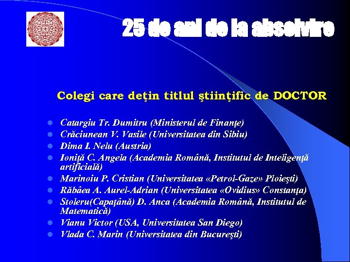 25 de ani de la absolvire Colegi l l l l l care deţin