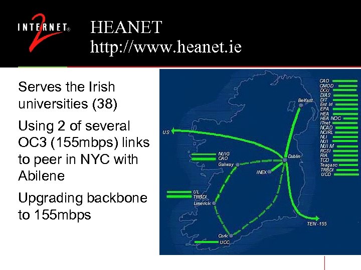 HEANET http: //www. heanet. ie Serves the Irish universities (38) Using 2 of several