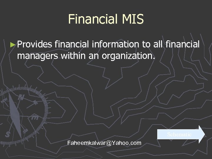 Financial MIS ► Provides financial information to all financial managers within an organization. Schematic