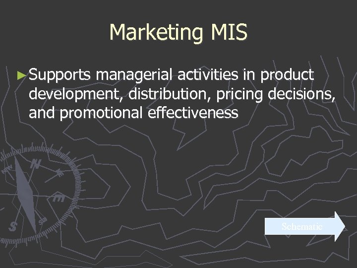 Marketing MIS ► Supports managerial activities in product development, distribution, pricing decisions, and promotional