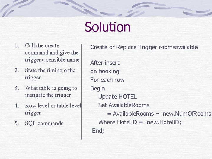 Solution 1. Call the create command give the trigger a sensible name 2. State