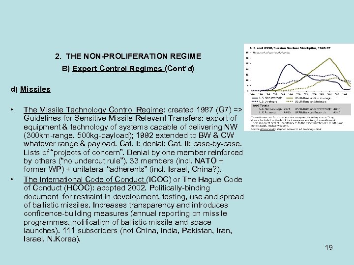 2. THE NON-PROLIFERATION REGIME B) Export Control Regimes (Cont’d) d) Missiles • • The