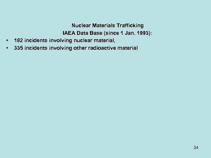  • • Nuclear Materials Trafficking IAEA Data Base (since 1 Jan. 1993): 182