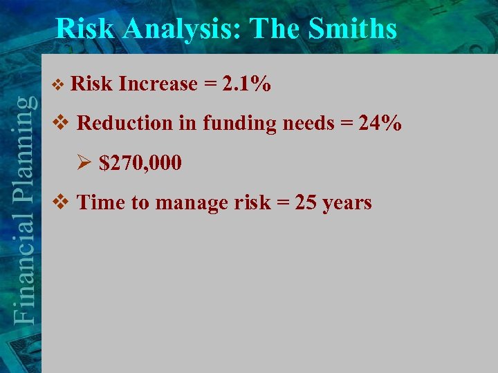 Risk Analysis: The Smiths v Risk Increase = 2. 1% v Reduction in funding