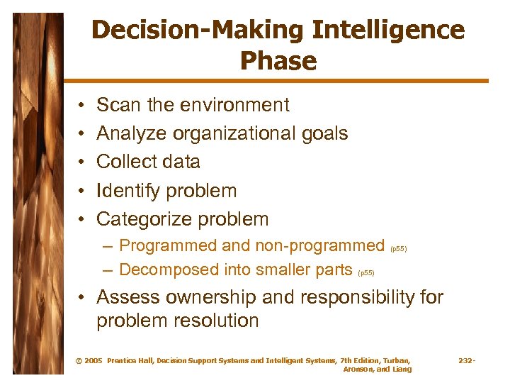 Decision-Making Intelligence Phase • • • Scan the environment Analyze organizational goals Collect data