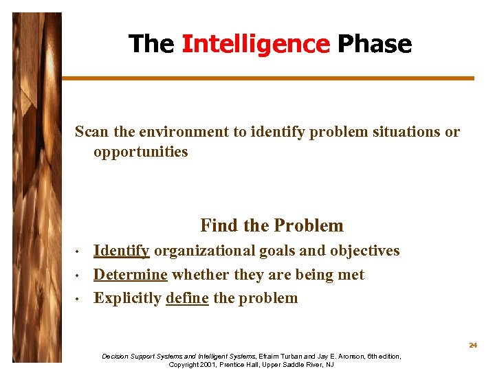 The Intelligence Phase Scan the environment to identify problem situations or opportunities Find the