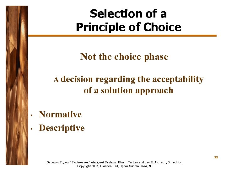 Selection of a Principle of Choice Not the choice phase A decision regarding the