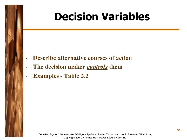 Decision Variables • • • Describe alternative courses of action The decision maker controls