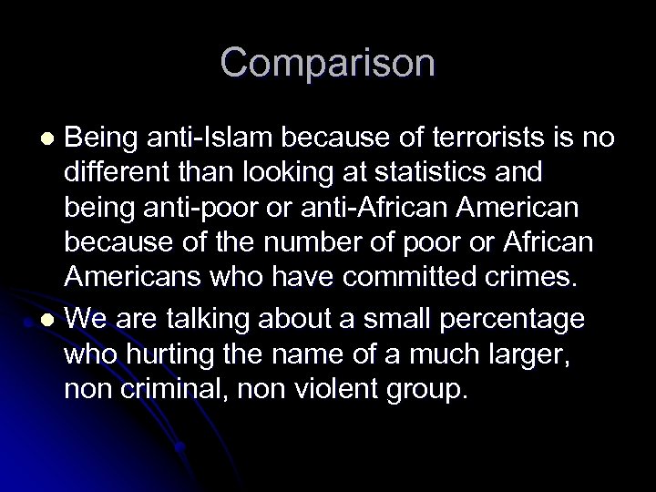 Comparison Being anti-Islam because of terrorists is no different than looking at statistics and