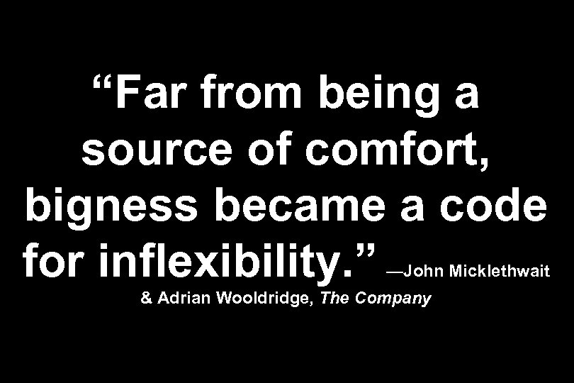 “Far from being a source of comfort, bigness became a code for inflexibility. ”