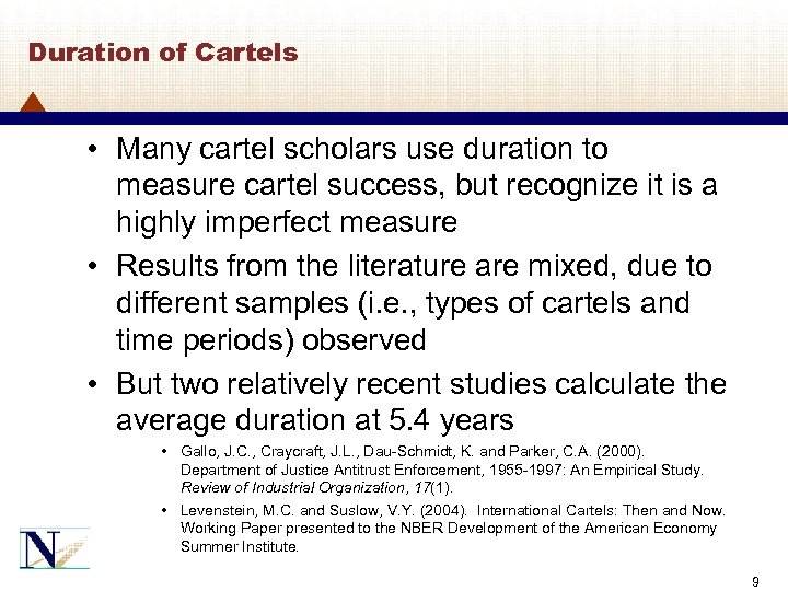 Duration of Cartels • Many cartel scholars use duration to measure cartel success, but