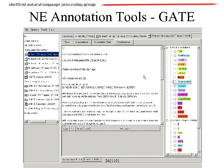 NE Annotation Tools - GATE 24(110) 