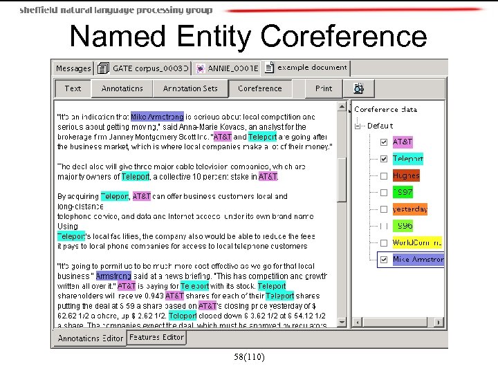 Named Entity Coreference 58(110) 