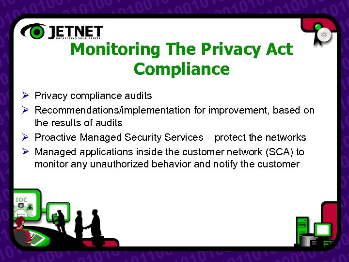 Monitoring The Privacy Act Compliance Ø Privacy compliance audits Ø Recommendations/implementation for improvement, based