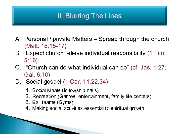 II. Blurring The Lines A. Personal / private Matters – Spread through the church