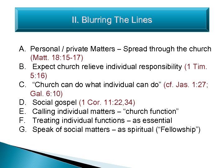 II. Blurring The Lines A. Personal / private Matters – Spread through the church