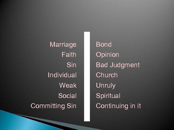 Marriage Faith Sin Individual Bond Opinion Bad Judgment Church Weak Unruly Social Spiritual Committing