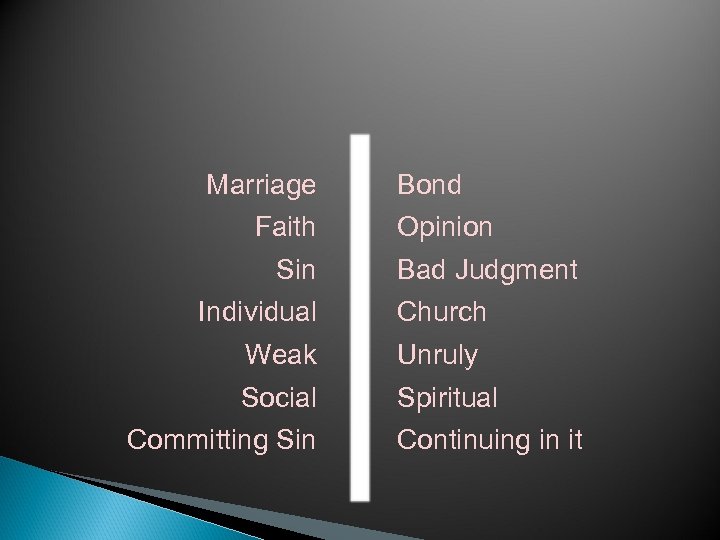 Marriage Faith Sin Individual Bond Opinion Bad Judgment Church Weak Unruly Social Spiritual Committing