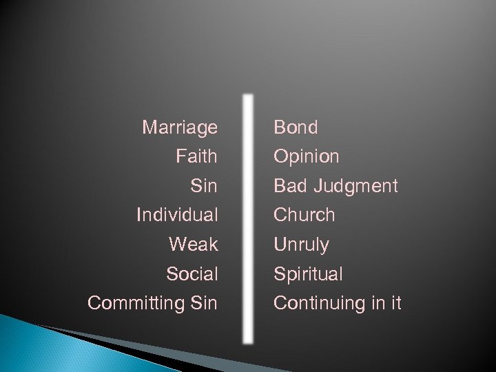 Marriage Faith Sin Individual Bond Opinion Bad Judgment Church Weak Unruly Social Spiritual Committing