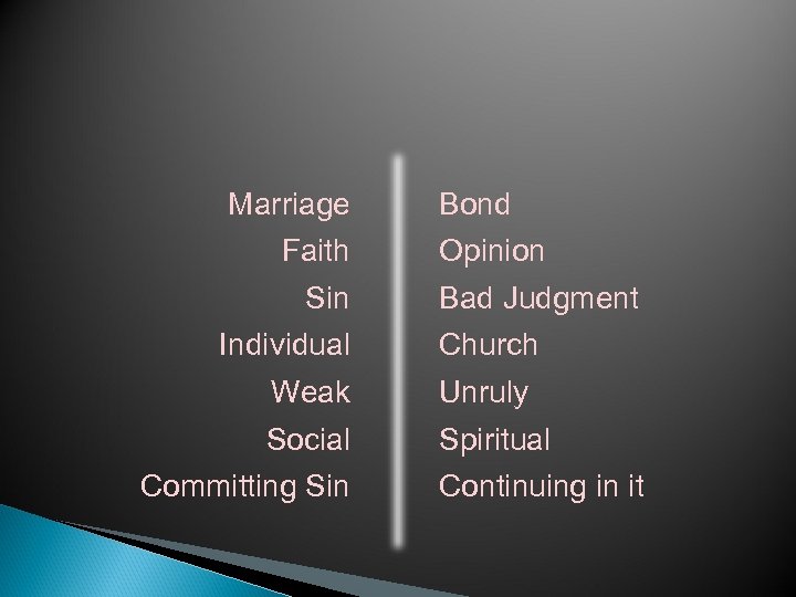 Marriage Faith Sin Individual Bond Opinion Bad Judgment Church Weak Unruly Social Spiritual Committing